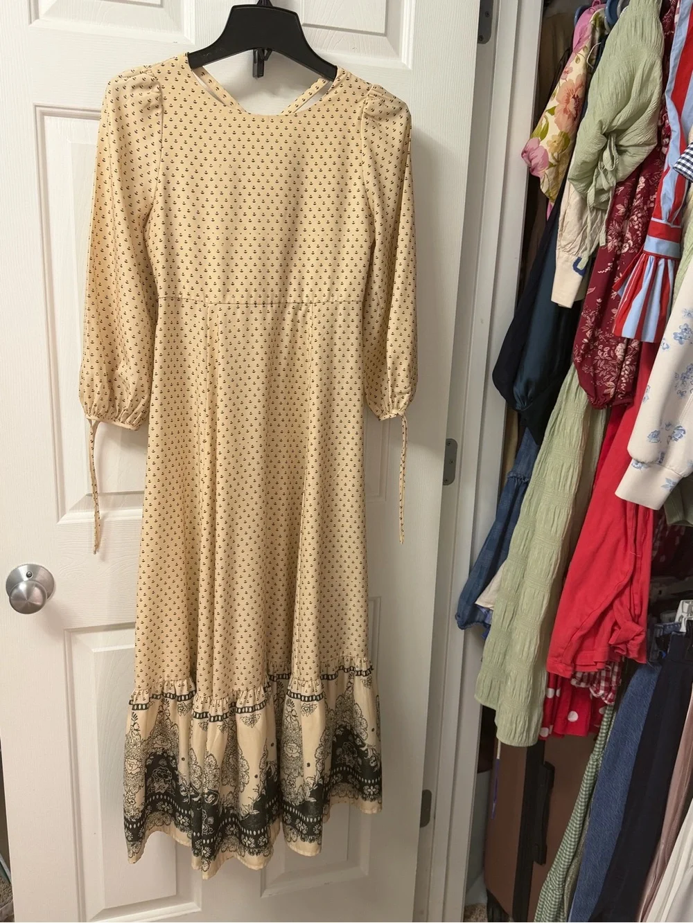 Joyfolie Cream Maxi Dress with Black Border Print